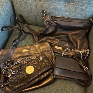 DKNY Elegant Black Shoulder Bags with Chain Details